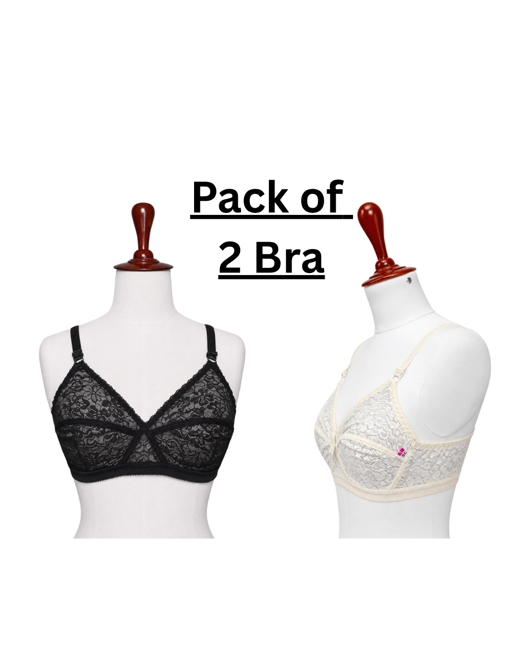Pack of 2 - 999 Doreen Lace Wireless Bra – Soft Non-Padded Everyday Comfort Bra (Copy)