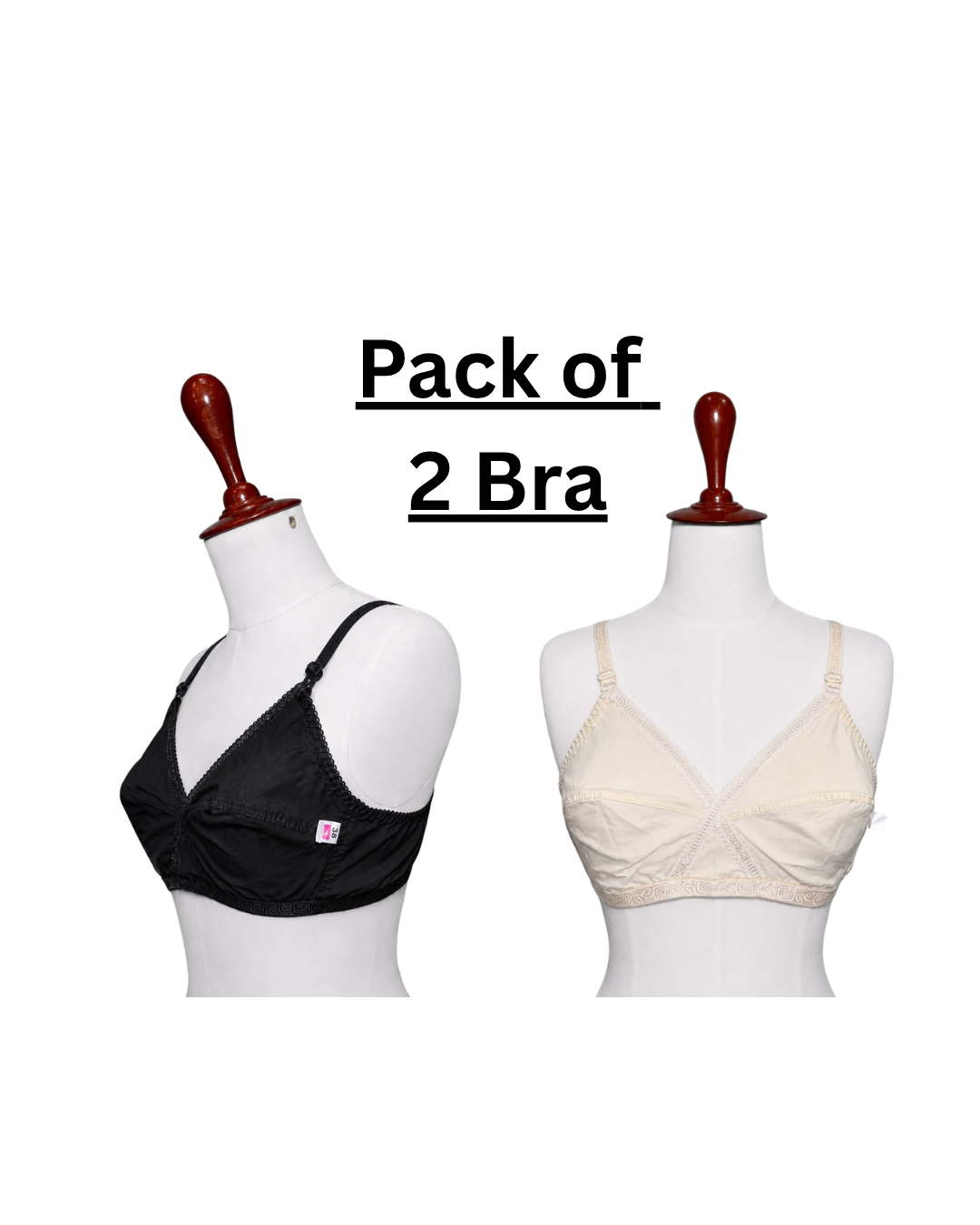 Pack of 2 - Comfort Cotton Wireless Comfort Bra – Soft Non-Padded Everyday Bra