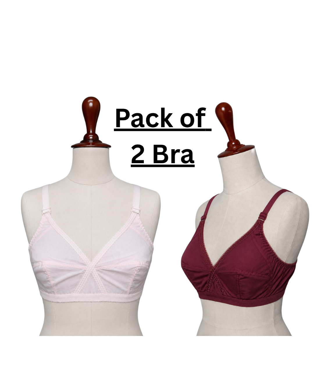 Pack of 2 - Gift Cotton Lakra Comfort Bra – Soft Non-Padded Everyday Bra